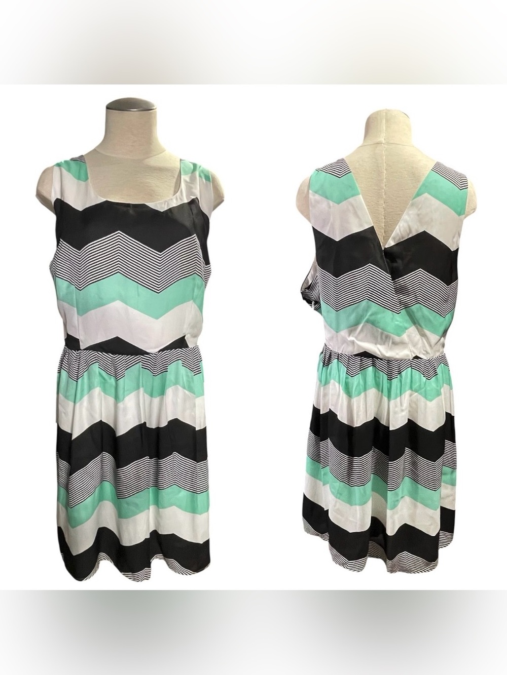 JACK By BB Dakota - Black White Mint Green Dress - Chevron Print - ModCloth -NWT